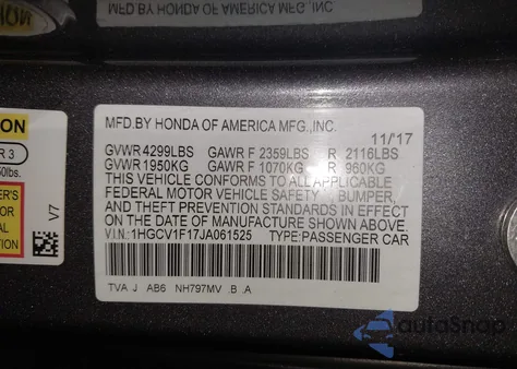 2018 Honda Accord Lx from USA, damaged, VIN 1HGCV1F17JA061525